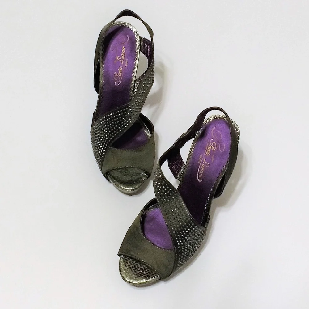 Poetic Licence London platinum crystal heels 8.5